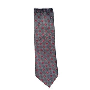 Vintage Etienne Aigner Mens Neck Tie Gray Geometric Red Accents